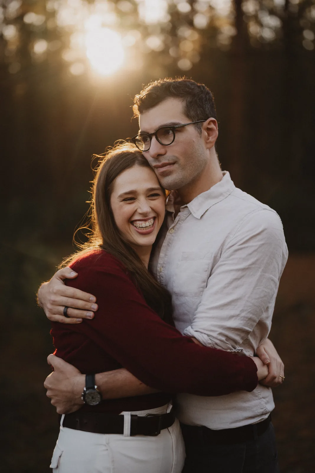 Phoebe and Massimo holding each other and smiling