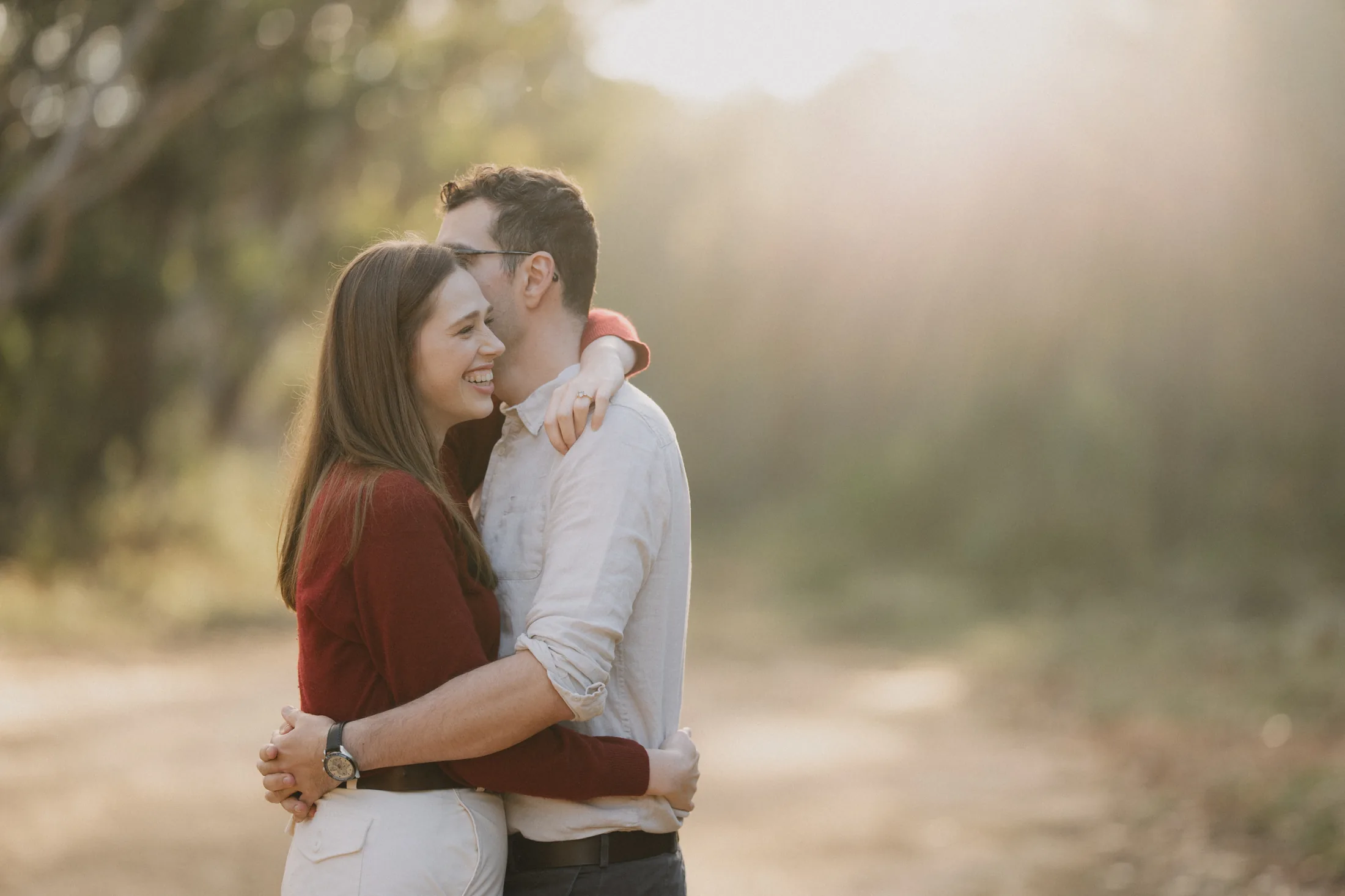 Phoebe and Massimo together in golden light