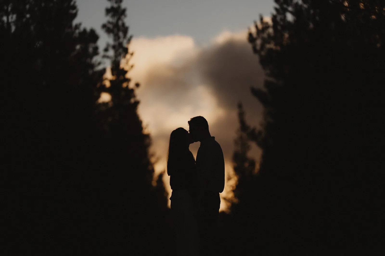 Phoebe and Massimo in silhouette at dusk